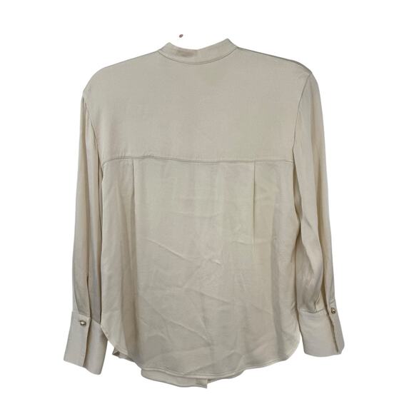 Vince Relaxed Band Collar Shirt Women oversized XS Light Shiny Peach Long Sleeve - Picture 2 of 9